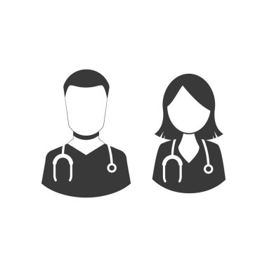 Erkek ve kadın doktor ikonlar dizdiler. Vektör illüstrasyonu EPS10