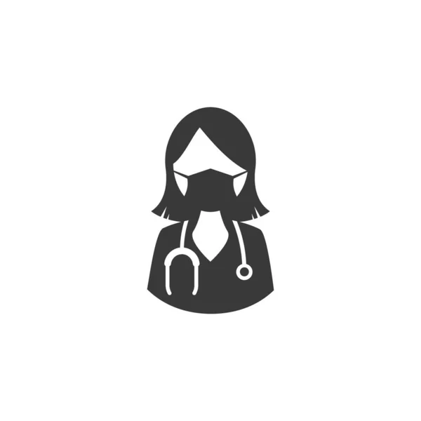 女医生是女医生的象征 脖子上戴着听诊器 脸上戴着医疗面具 病媒医疗符号Eps10 — 图库照片