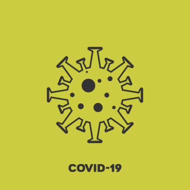 Coronavirus Vektör Simgesi. Infographic Element. Corona Virüsü Simgeyi İmzala. Wuhan Zatürree. COVID-19 NCOV-2019 Corona Virüsü kısaltması. Bakteri şeması. Sarı arkaplanda Vektör Düz Sembolü EPS10