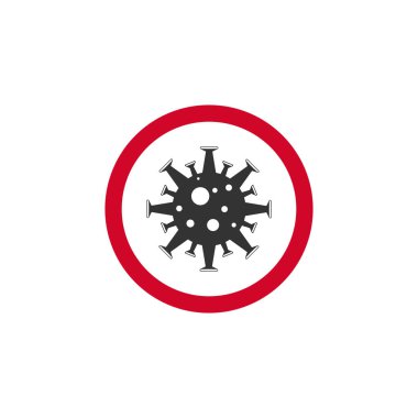 Kırmızı Yasak İşareti ile Coronavirus Simgesi, 2019-nCoV Roman Coronavirus Bakterisi. Enfeksiyon yok ve Coronavirus Kavramını Durdur. Çin 'de tehlikeli Coronavirus hücresi, Wuhan. İzole Vektör Simgesi
