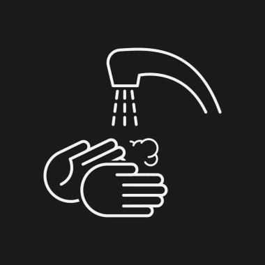 Temiz eller kavramı. El yıkama ikonu. Siyah arkaplan EPS10 'a koronavirüs vektör sembolü yaymayı bırak