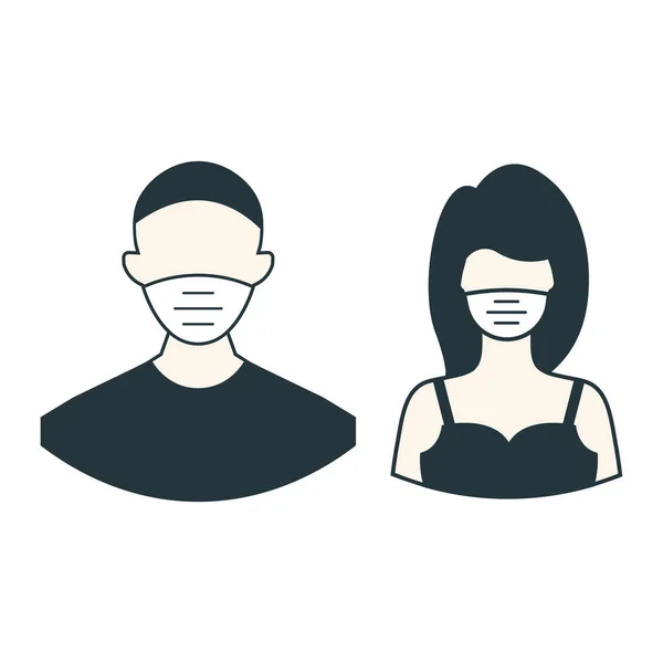 Homem Mulher Vestindo Rosto Uma Máscara Médica Protetora Máscara Cirúrgica — Vetor de Stock