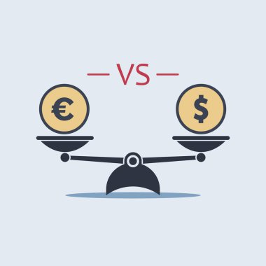 Dolar teraziye karşı avro. vektör sembolü düz stil EPS10