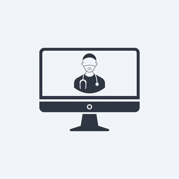医生人物形象面对医学平面矢量符号在屏幕监视器计算机上Eps10 — 图库矢量图片