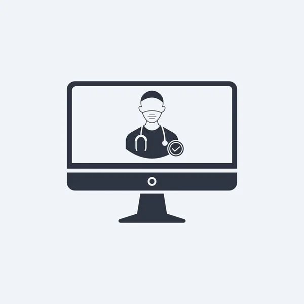 医生人物形象面对医学平面矢量符号在屏幕监视器计算机上Eps10 — 图库矢量图片