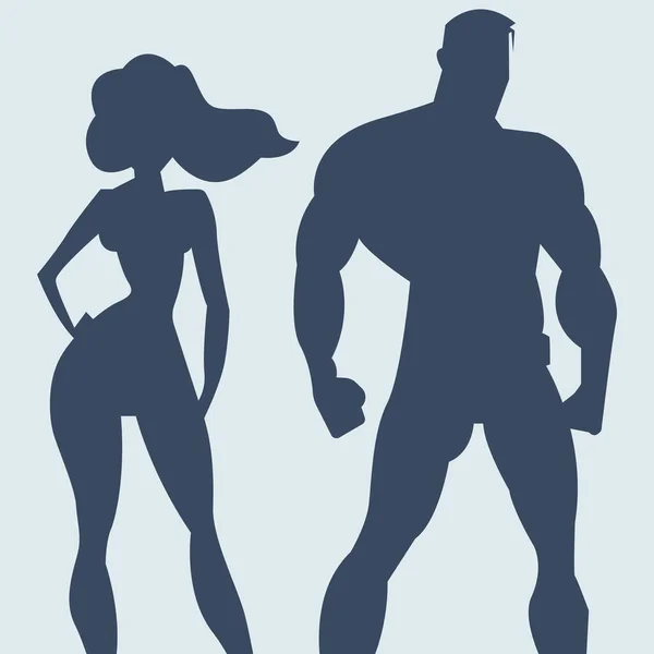 Superhero Couple Silhouette Man Woman Superheroes Vector Illustration Dark Color — Stock Vector