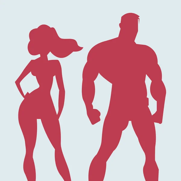 Casal Super Heróis Homem Silhueta Super Heróis Mulher Ilustração Vetorial — Vetor de Stock