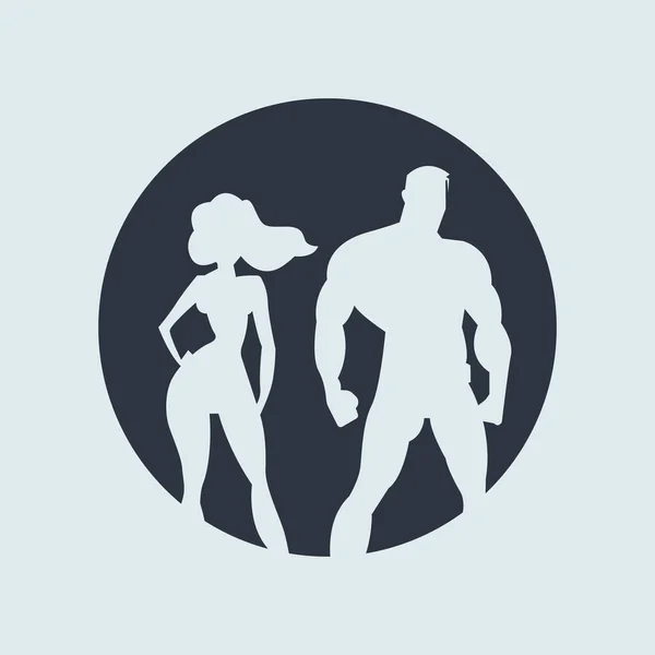 Pár Superhrdinů Siluety Muže Ženy Superhrdinky Vektorová Ilustrace Kruhové Tmavé — Stockový vektor