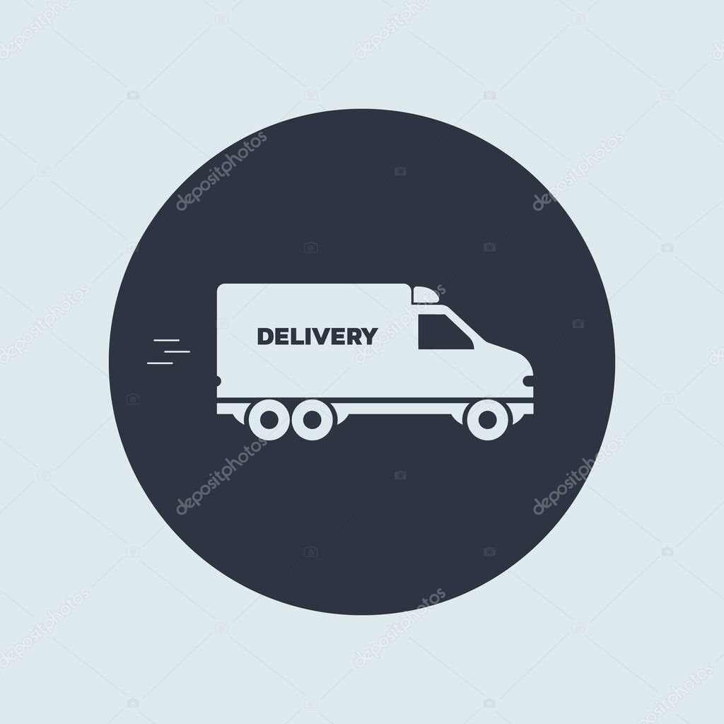 delivery minivan icon. vector simple symbol in flat round style EPS10