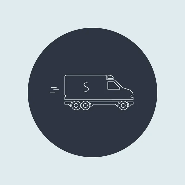 Minivan mit US-Dollar-Zeichen. Bankauto-Ikone. Vektor flache einfache Linie Symbol auf Runde — Stockvektor
