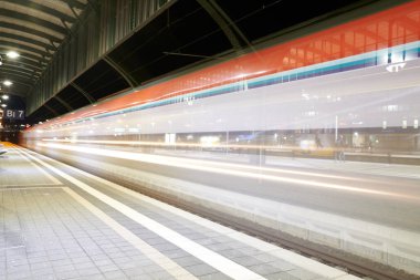 Darmstadt, Hessen, Germany - 16 Jan 2020: Darmstadt main station, platform view level at night