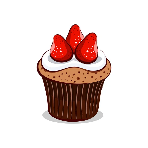 Strawberry Cupcake With Cream — Stock vektor
