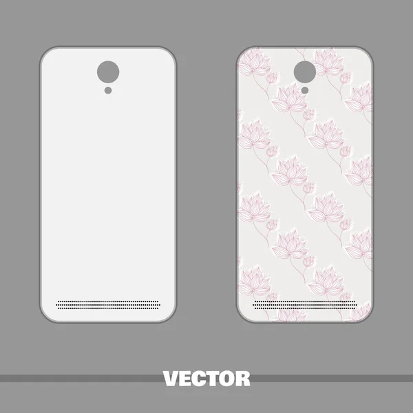 Cubierta del teléfono Flores rosadas en gris — Vector de stock