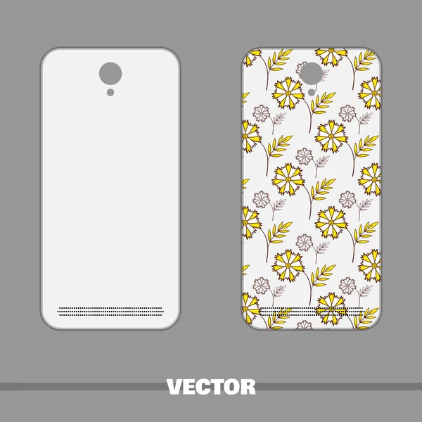 Cubierta del teléfono Flores amarillas en blanco — Vector de stock
