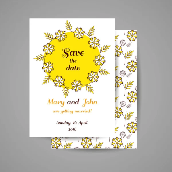 Invitation de mariage avec des fleurs jaunes — Image vectorielle