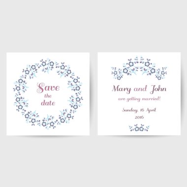 Mavi çiçekli düğün kartpostal