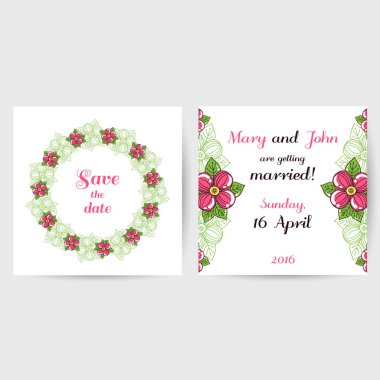 Pembe çiçekli düğün kartpostal