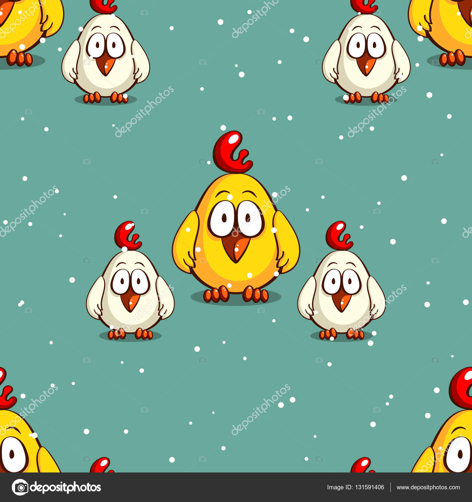 Seamless pattern made from funny cartoon chicks on snowy background Vector illustration — Vector by your solution