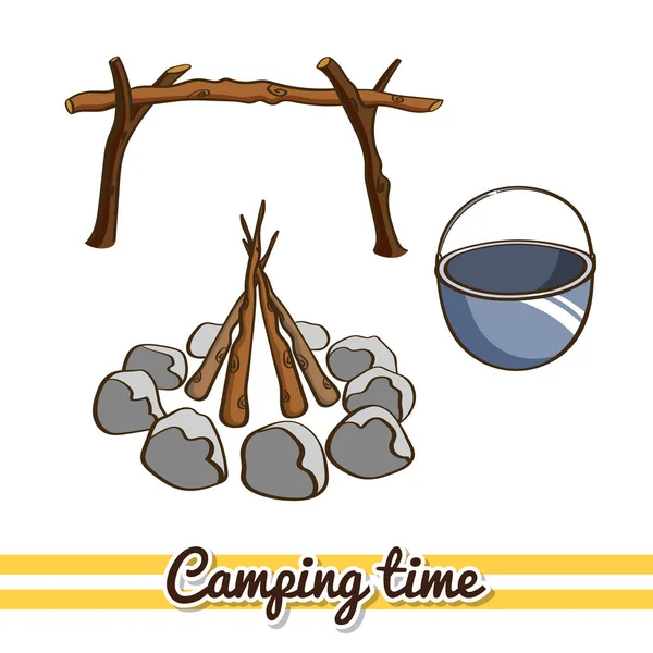 Camping tijd kampvuur — Stockvector