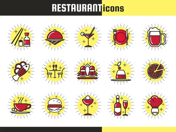 Icônes de restaurant lumineux — Image vectorielle