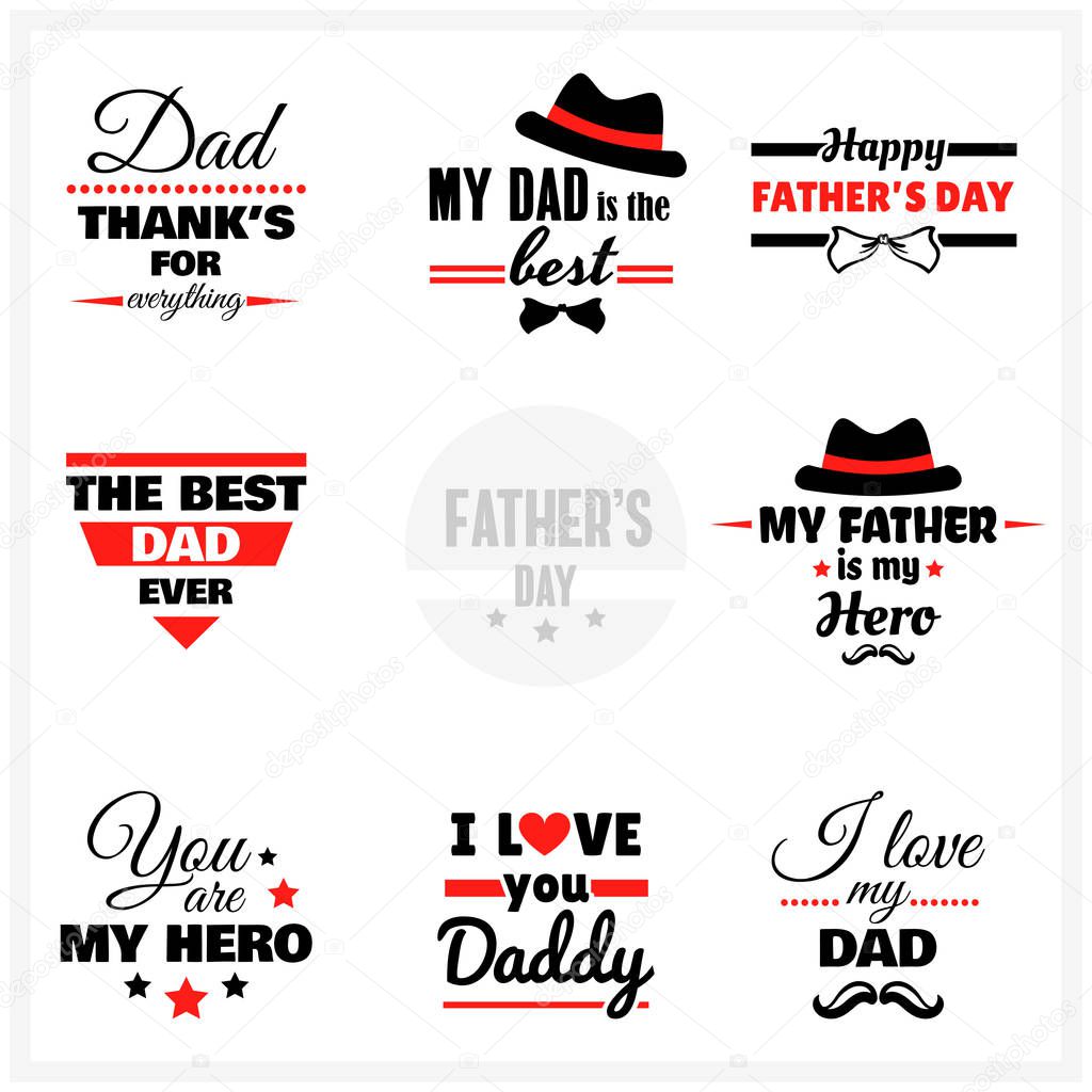 Collection of color labels with messages on white background. Happy Fathers day. Vector illustration.