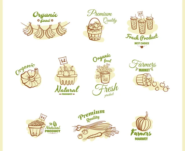 Colección de insignias del mercado de agricultores — Vector de stock