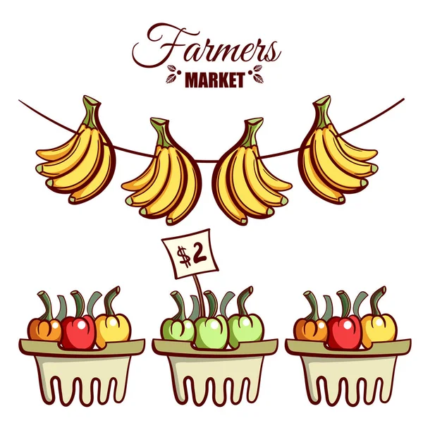 Farmers Market Plátanos Verduras — Archivo Imágenes Vectoriales