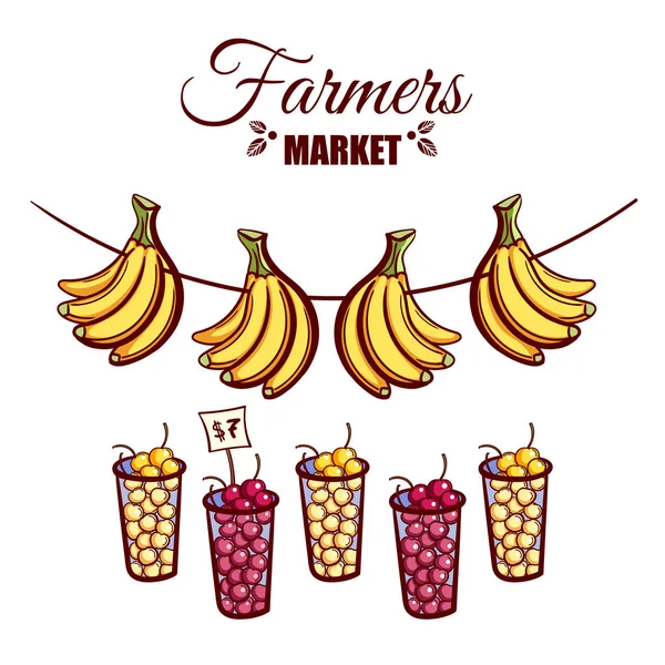 Farmers Market Berries Bananas — Stock Vector