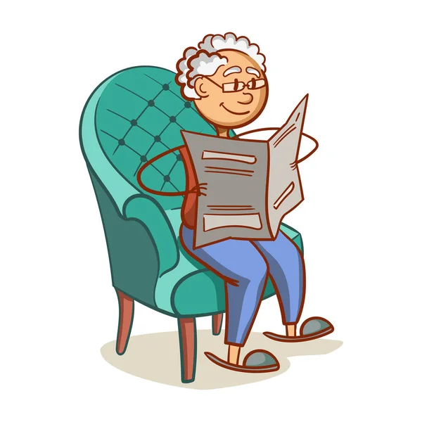 Grandfather Reading A Newspaper — Stock Vector