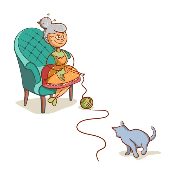Grandmother With Cat — Stock Vector