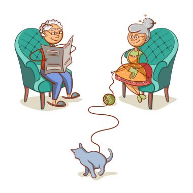 Büyükbaba büyükanne ve kedi