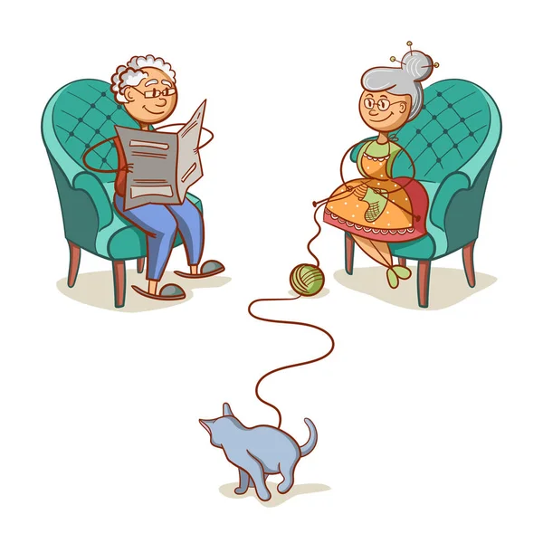 Büyükbaba büyükanne ve kedi