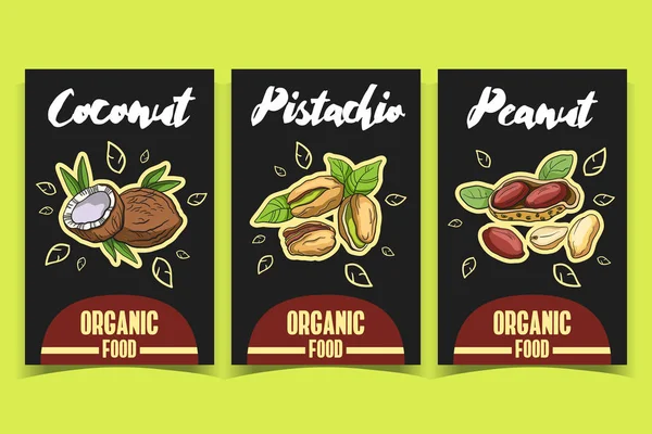 Etiquetas Coco Pistacho Cacahuete — Vector de stock