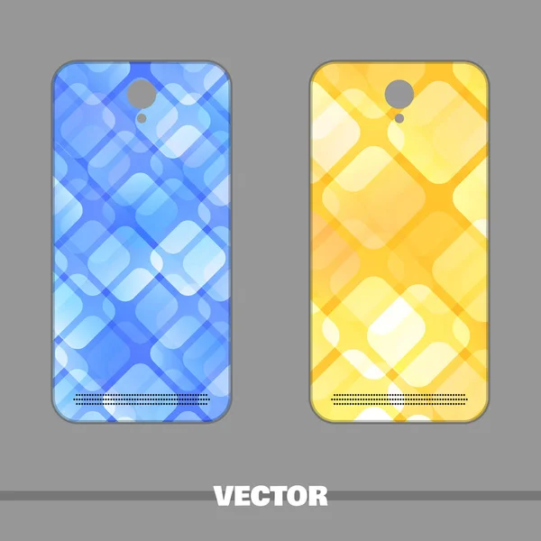 Cubierta del teléfono azul cuadrados amarillos — Vector de stock