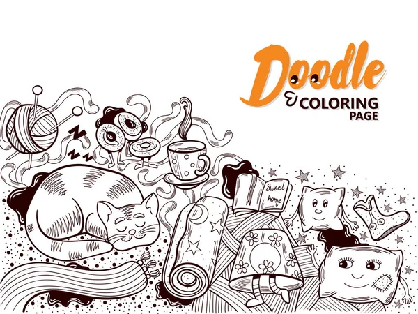 Libro para colorear Doodle Inicio Confort — Vector de stock