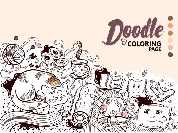 Doodle Illustrazione Home Accoglienza — Vettoriale Stock