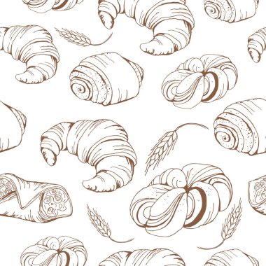 Bread vector hand drawn set illustration in graphic style. Seamless pattern with bread. clipart