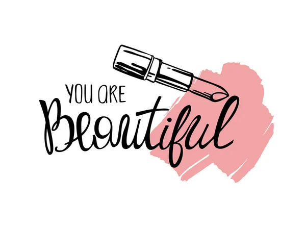 You Beautiful Lettering Hand Drawn — Stock Vector