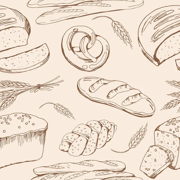 Illustrazione Del Set Disegnato Mano Vettoriale Del Pane Stile Grafico — Vettoriale Stock