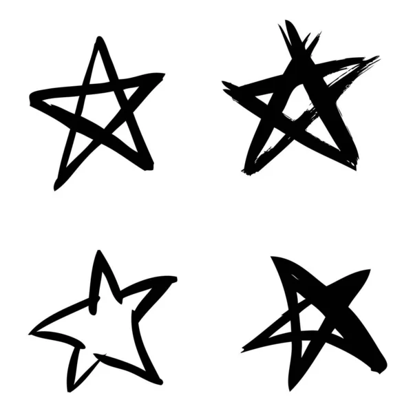 Conjunto Estrellas Pintadas Mano — Vector de stock