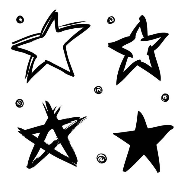 Conjunto Estrellas Pintadas Mano — Vector de stock