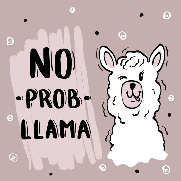 Postcard with a cute llama alpaca and lettering no problems llama.