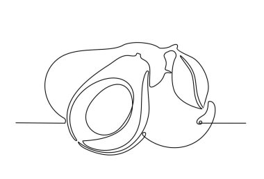 Avokado meyvesi, sürekli bir çizgi halinde çizilir, sağlıklı yiyecekler, diyet, vitamin ürünleri.