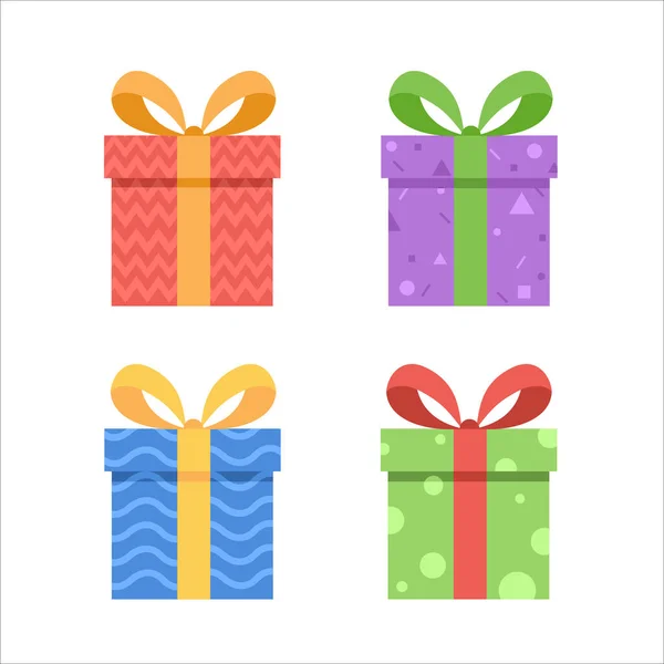 Set Gift Boxes Bows Ribbons Flat Style — Stock Vector