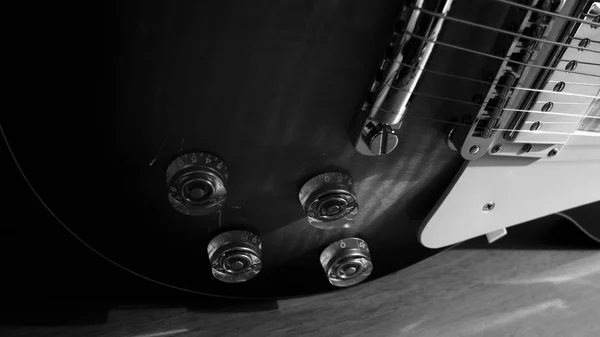 Electric Guitar Neck Closeup Black White — Stock Photo, Image