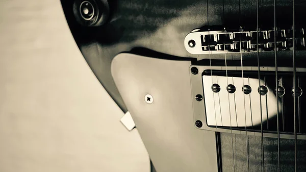 Electric Guitar Closeup Black White — Stock Photo, Image