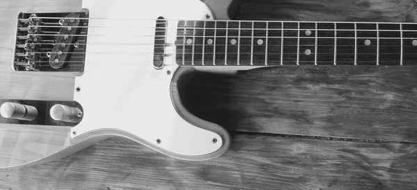 Vintage Closeup Guitarra Elétrica Nas Tábuas Madeira — Fotografia de Stock