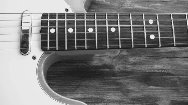 Vintage Elektrická Kytara Detailní Dřevěných Prknech — Stock fotografie
