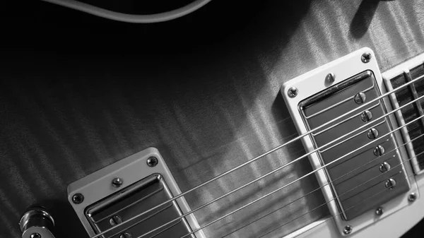 Electric Guitar Closeup Dark Background Black White — Stock Photo, Image