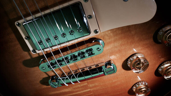 Electric guitar body closeup . color background